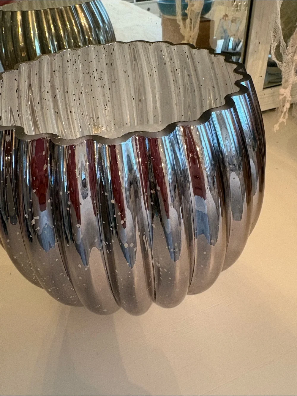 Silver Mercury Glass Ribbed Vase - Elegant Home Accents